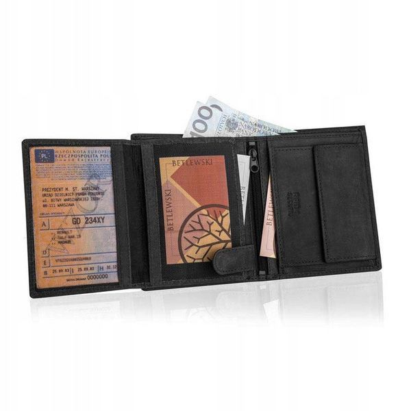 Мужской кожаный кошелек Betlewski с RFID 12,8 х 10 х 2,5 (BPM-HT-62) - черный BPM-HT-62 фото