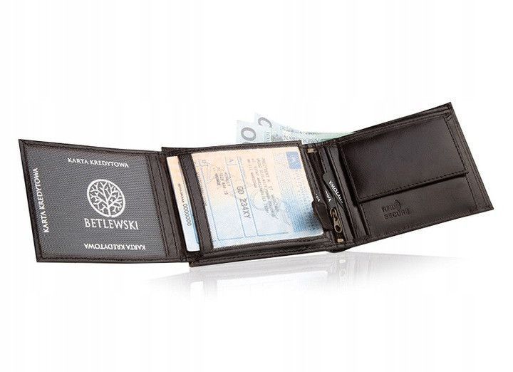 Мужской кожаный кошелек Betlewski с RFID 12 х 9,2 х 3 (BPM-BF-61) - коричневый BPM-BF-61 фото